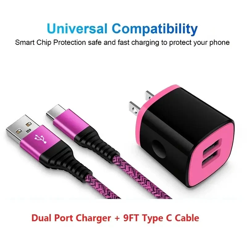 Samsung Android Dual Port USB Fast Charger Wall Power Adapter W/9Ft C Cable - Image 2 of 4