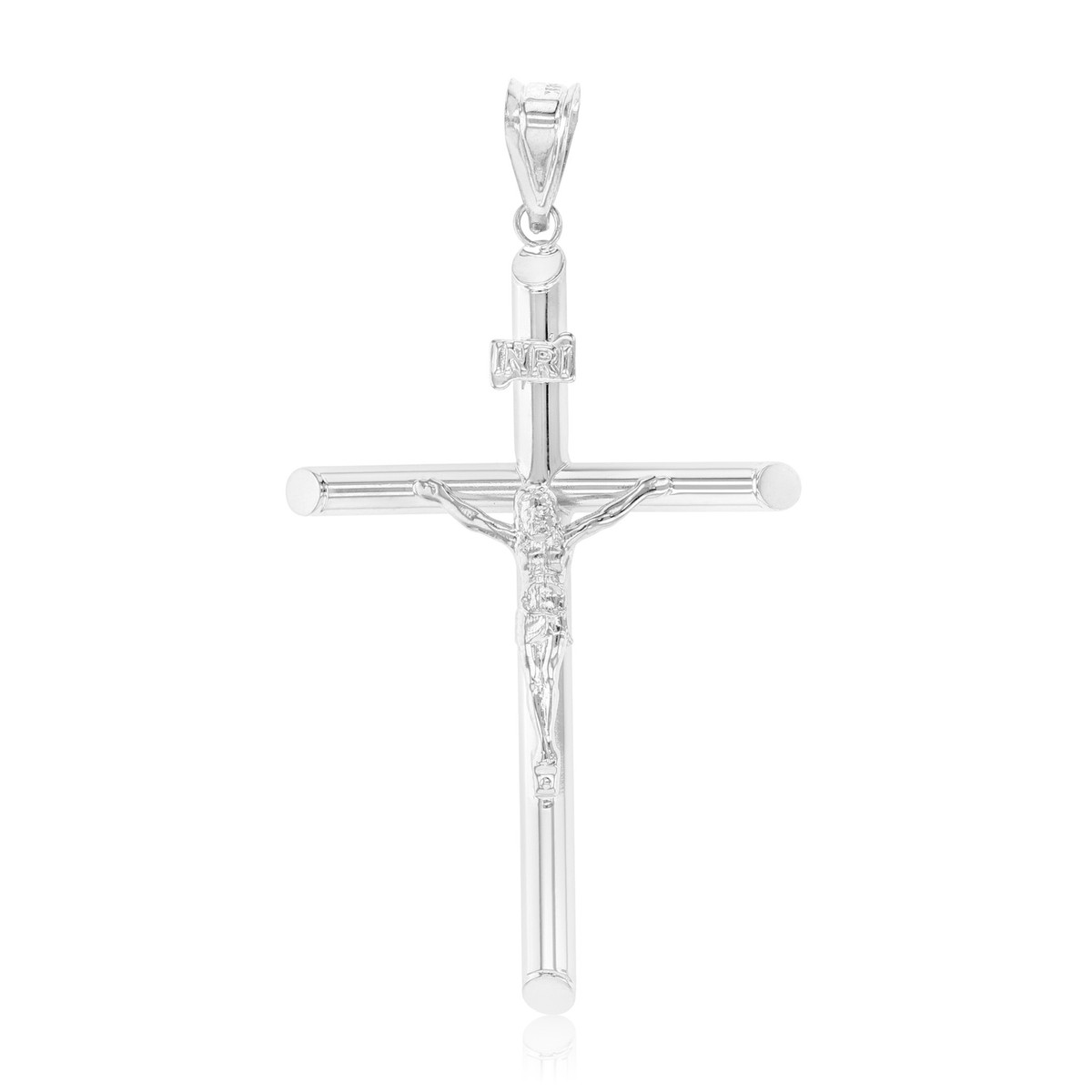 14K White Gold Religious Crucifix Jesus NRI Cross Pendant For Necklace Chain