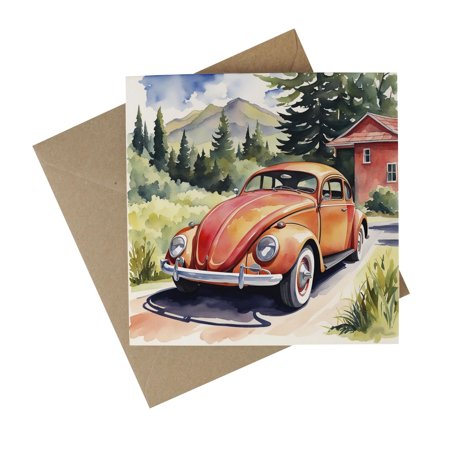 Beetle German Hatchback Car Recycled Paper Card - Classic Car Eco Greetings Card