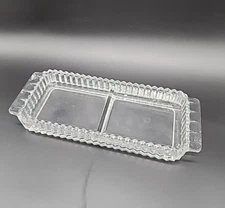 Vintage Pressed Glass Divided Tray Rectangular Sawtooth  10” x 4”