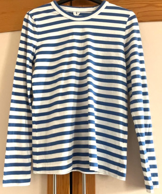 ARKET Women' White Blue Striped Cotton Jersey Top Size XS