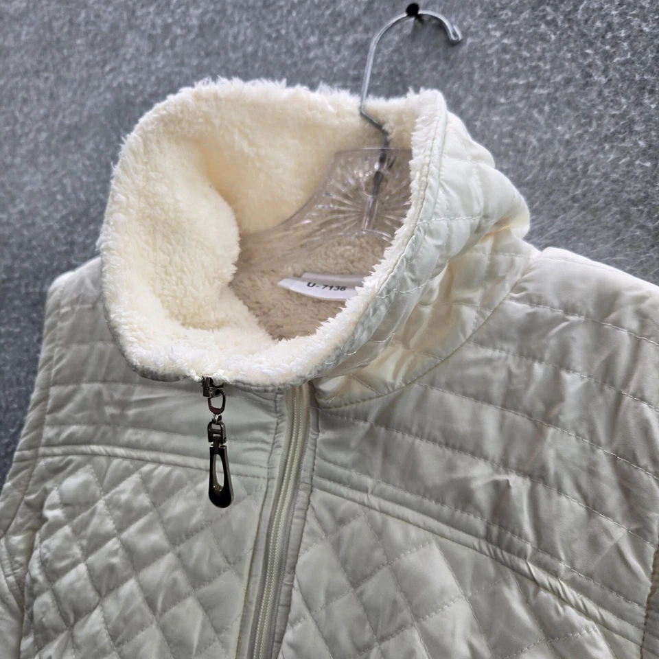 Chaqueta de mujer D&Co grande blanca acolchada Sherpa sin mangas cuello falso Foto 4 de 4