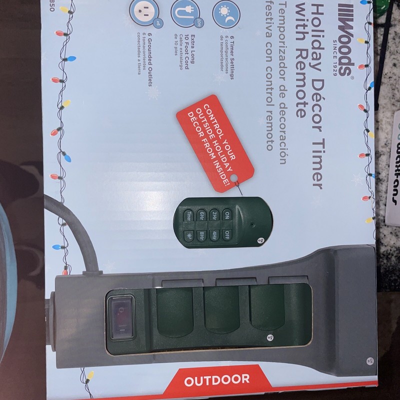 Woods 59850 Holiday Decor Timer Yard Stake & Remote, 10ft, 6 Grounded Outlets