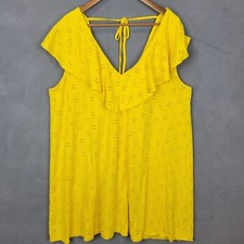 Asos Design Tunic Dress Women's 12 Yellow Floral 100% Cotton V-Neck Ruffle Front