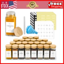 NETANY 24-Piece Glass Spice Jars – Bamboo Lids, Labels & Funnel for Storage