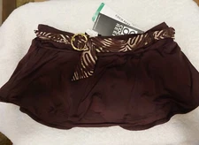 NWT~L~Coco Reef~Swimsuit Bottoms~Low on Hip Bikini w/ Skirt~Brown~Fancy Belt