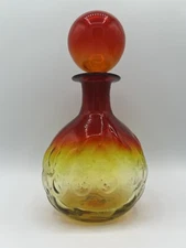 1971 JOEL MEYERS Blenko Decanter Tangerine Bubble with Stopper #715 