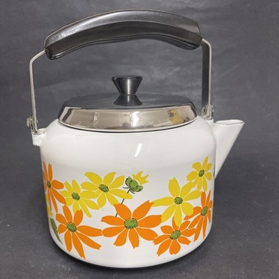 Vintage Prestige / EKCO Country Garden Wasserkocher Emaille Made in Italy Orange  