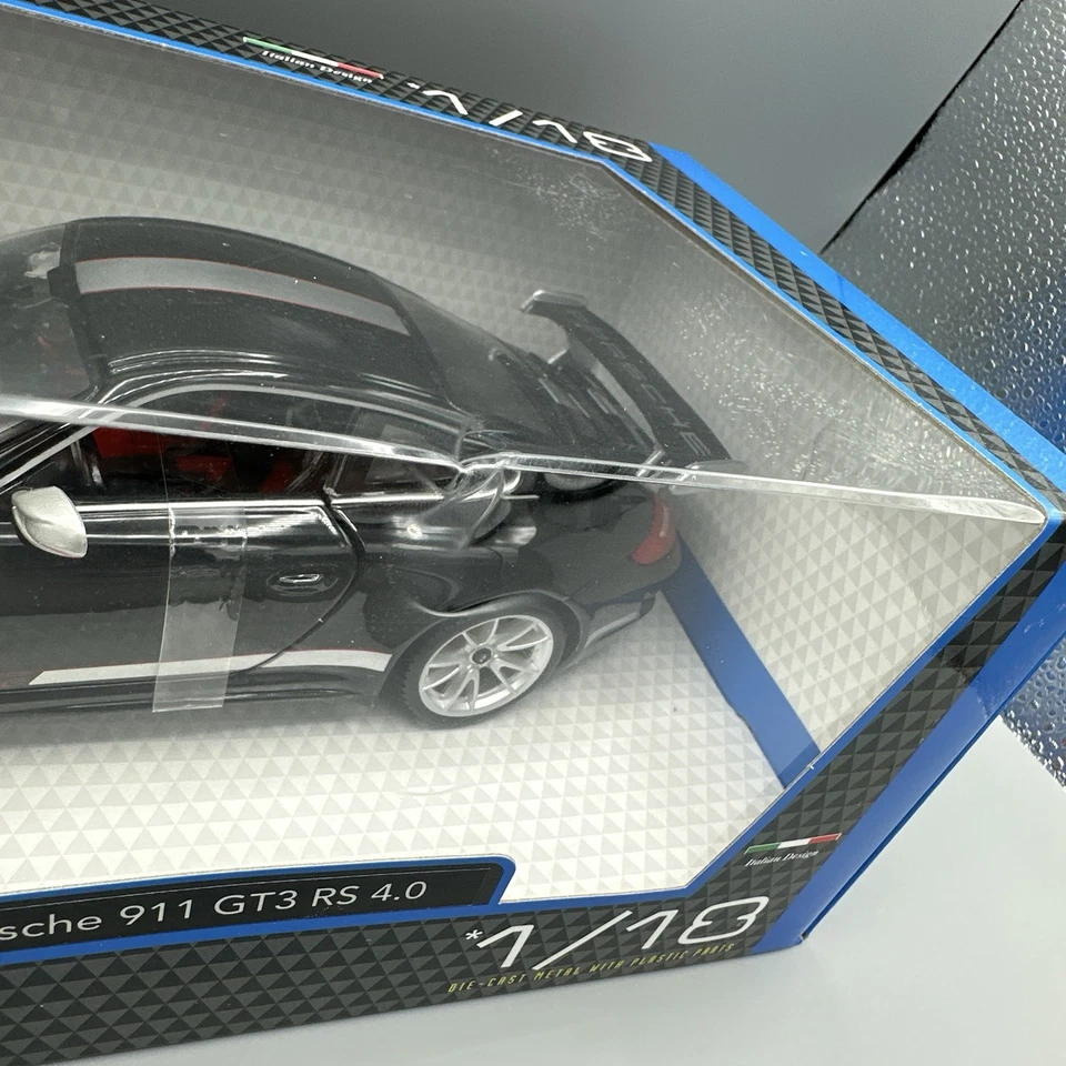 Coche diecast Bburago Porsche 911 GT3 RS 4.0 negro escala 1:18 nuevo en caja Foto 3 de 4