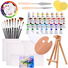 48pc Deluxe Painting Kits for Adults - Includes Adjustable Wood Easel, Thick ...