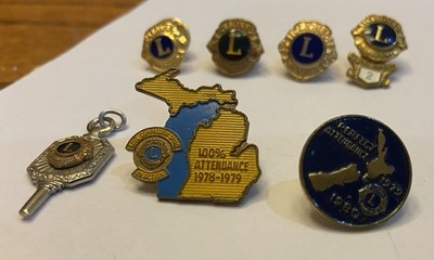 Lot Of 6 Vintage Lions Club Pins Plus Key Members Pendant 7 Total
