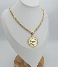 14K Gold Plated Star of David Pendant Necklace 5mm Rope Chain Men's/Women's