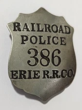 ***RARE EARLY ERIE RAILROAD COMPANY POLICE BADGE***386