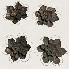 4-Piece Metal Flower Wall Art Set Bronze Gold Blue Rustic Floral Sculptures Boho