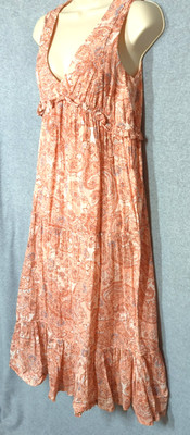 Rachael Zoe Midi Tiered Sun Dress XS 100% Cotton Sleeveless Ruffles Boho Chic