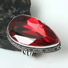 Garnet Gemstone Ethnic Handmade Antique Design Ring Jewelry US Size-9 AR 18085