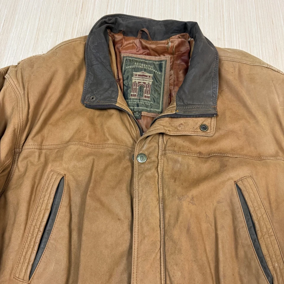 90s Vintage Structure Leather Barn Coat Chore men's XL m65 field chore - Image 2 of 4