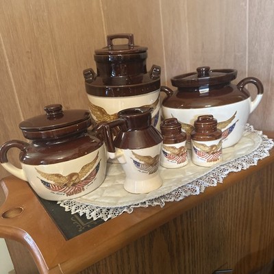 Vintage McCoy Pottery Spirit of 76 Bicentennial Eagle 6 Pc Set Signed Ceramics