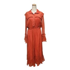 Gucci Dark Orange Silk Maxi Ruffle Dress Size 44 Luxury Designer Womenswear