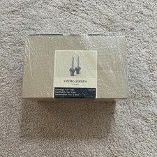 GEORG JENSEN Denmark Bloom candleholders stainless PAIR sealed boxes sets