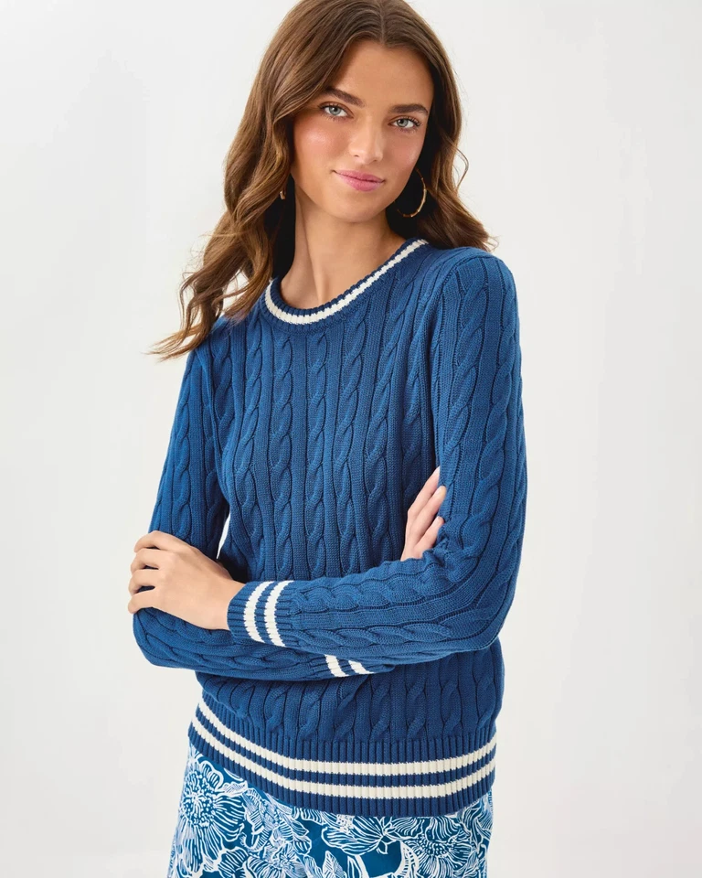 Nuevo con etiquetas Suéter Lilly Pulitzer Brockton Cuello Redondo Azul Marino Starlight, ¡Elige la Talla! NUEVO Foto 2 de 4