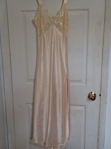 Victorias Secret S VTG Gold Label Maxi Satin Cream Bridal Night Gown Slip Dress