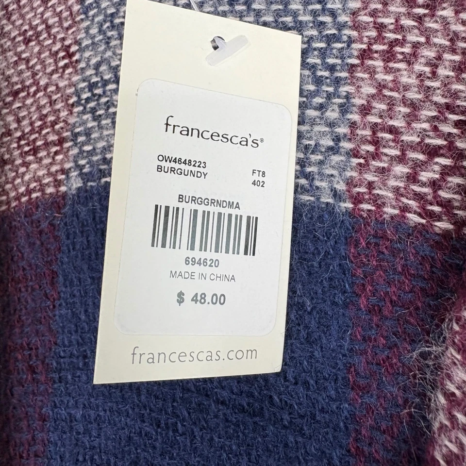 Francesca's Manta a Cuadros Capa Mantón Borgoña Azul Flecos Talla Única *SIN Cinturón Nuevo con Etiquetas Foto 4 de 4