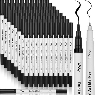 100 PCS Black Drawing Pens Dual Brush Fineliner Felt Tip Marker Sketch Art