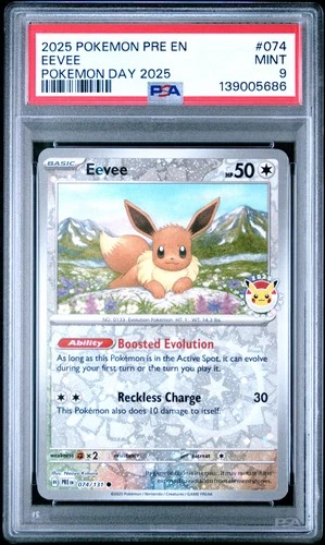 2025 POKEMON PRE EN-PRISMATIC EVOLUTIONS POKEMON DAY 2025 #074 EEVEE PSA 9