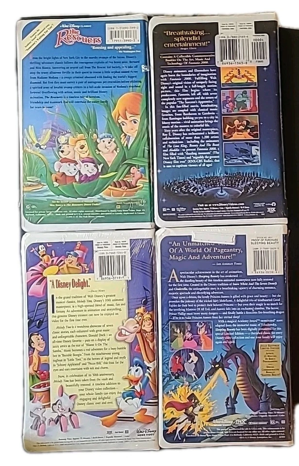 4 Disney VHS Tapes New Fantasia - Sleeping Beauty - The Rescuers -  Melody Time - Image 2 of 4