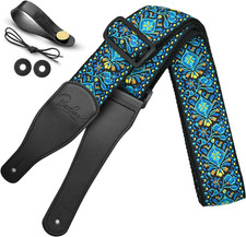 Jacquard Guitar Strap Cotton with Leather Ends for Electric Acoustic Bass