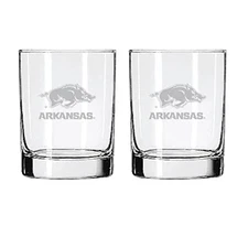 Arkansas Razorbacks 2-Sided Etched Satin Finish Rocks Glass Set of 2