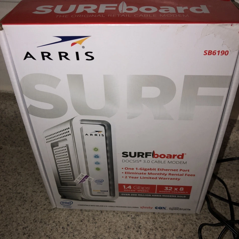 ARRIS SURFboard sb6190 docsis 3.0 cable modem 1.4 Gbps 32x8 Channels With Box. - Image 3 of 4