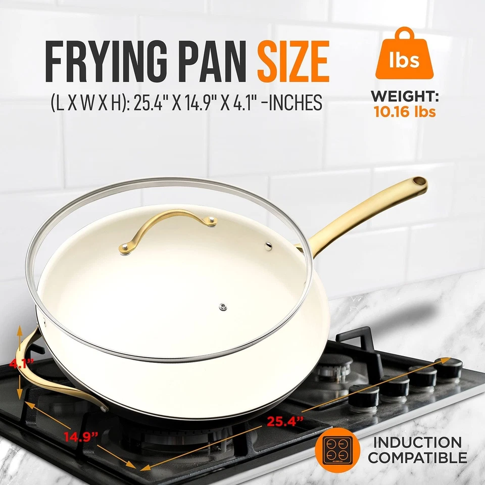 NutriChef Fry Pan With Lid - Skillet Nonstick Frying Pan with Golden Titanium... - Image 2 of 4