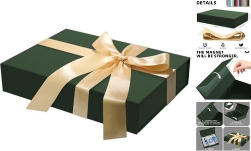 Gift Box with Lids, 11.5 x 8.5 x 2.3 In Magnetic Closure Collapsible Gift