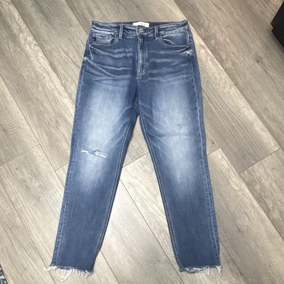 KanCan Curvy High Rise Skinny Jeans Blue Distressed Raw Hem Stretch 5-Pocket