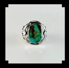 Sterling and Kingman Turquoise Men's Ring Size 12 1/4