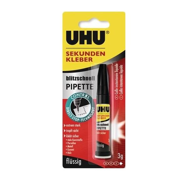 10 Stk. Uhu Sekundenkleber Blitzschnell Pipette Control 3G Farblos Tube 45570-image