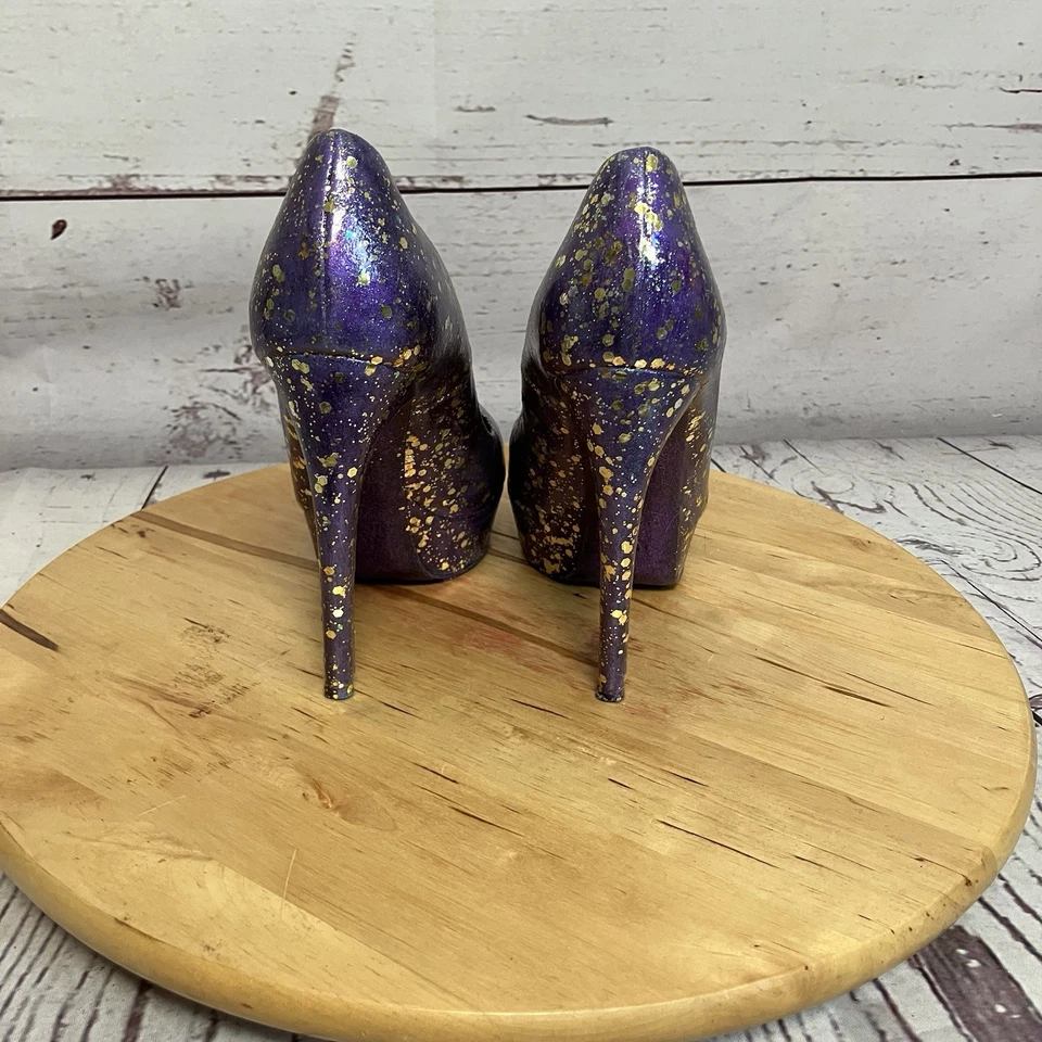 Zapatos de salón Alexander McQueen para mujer talla 35,5 5,5 púrpura dorado punta abierta tacón alto Foto 4 de 4