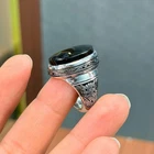 Men’s Black Agate Aqeeq Ring 925 Sterling Silver Engraved Handmade Jewelry