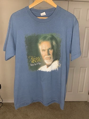 Kenny Rogers There You Go Again Shirt Blue Mens Sz Large Gil Vintage vintage concert t-shirt, vintage, size L, single stitch, B+ condition