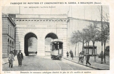 Besançon - Der Anhänger Satch (Karte Werbung Uhren Sarda )
