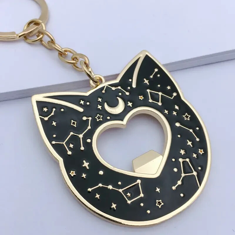Creative Cute Black Cat Bottle Opener Keychain Keychain Fash