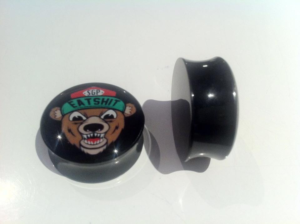 Pair Eat Shit Bear Ear Plugs Flesh Tunnel Tunnels Stretcher 630mm eBay