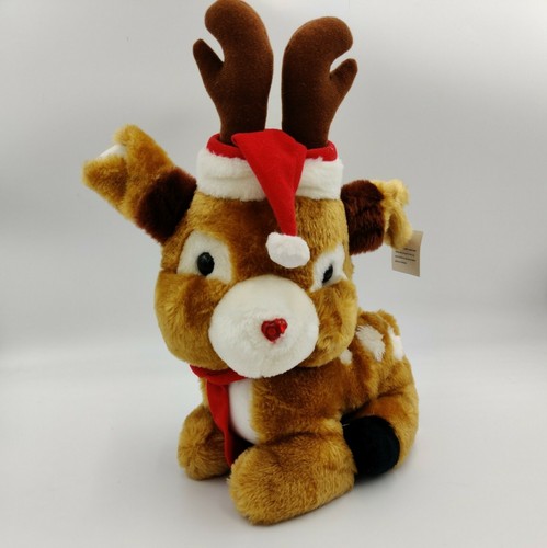 Vtg Rudolph the Red-Nosed Reindeer Musical Plush Stuffed Toy Christmas 14"