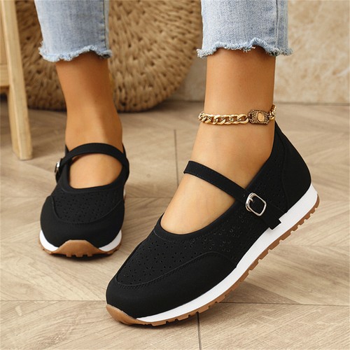 Women's Causal Flats Hollow Out Mary Jane Breathable Lightweight Walking Shoes - Picture 4 of 9