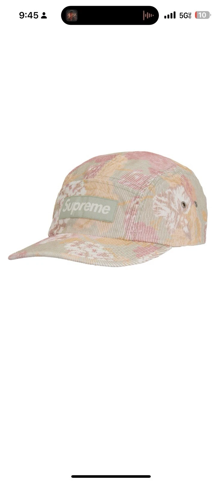 Casquette de camp de poche Supreme Corduroy SS24 logo boîte florale SS24