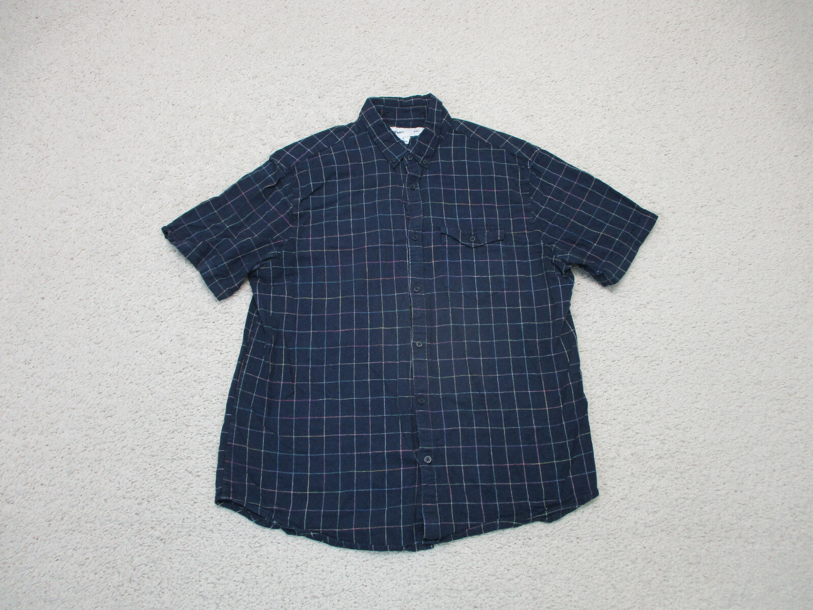 Old Navy Button Up Shirt Extra Large Adult Blue Plaid Slim Fit Casual Pocket Men