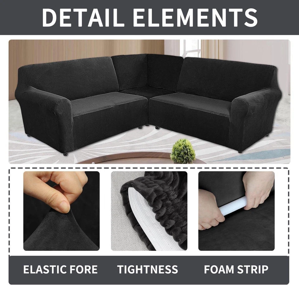 7 Seater L Shape Corner Sectional Couch Covers Velvet Stretch Couch Slipcovers - Image 4 of 4