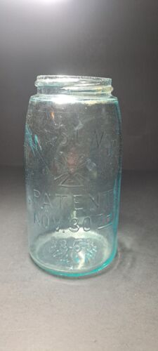 Hero's Cross MASON'S PATENT NOV. 30TH 1858 Aqua Static Quart Jar Straw Line Zinc - Picture 2 of 11